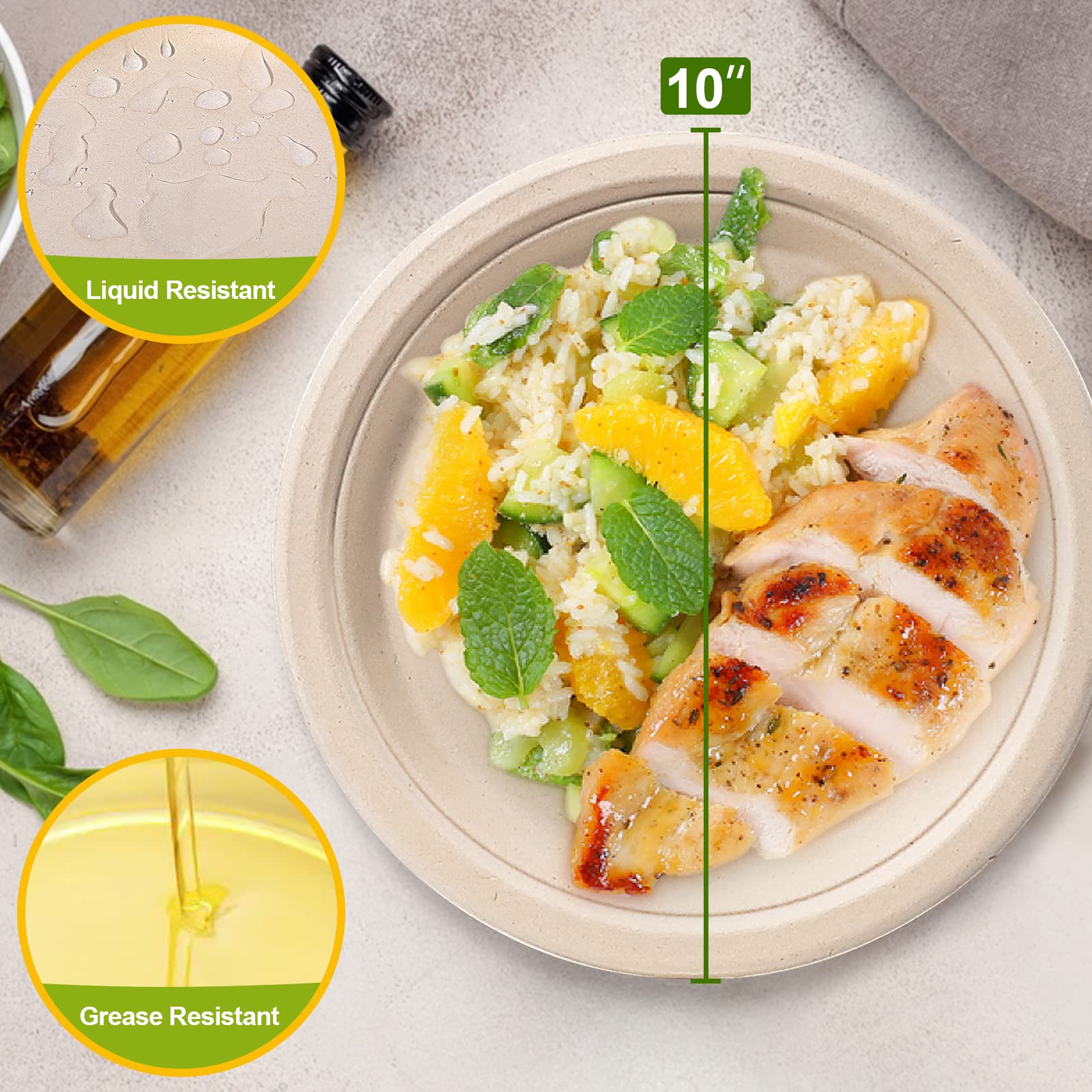 10 Inch Compostable Paper Plates - 50 Pack Heavy Duty Eco Friendly Disposable Plates | Sturdy Brown Recycled Paper Plates for Parties, Picnics, BBQs & Outdoor Dining