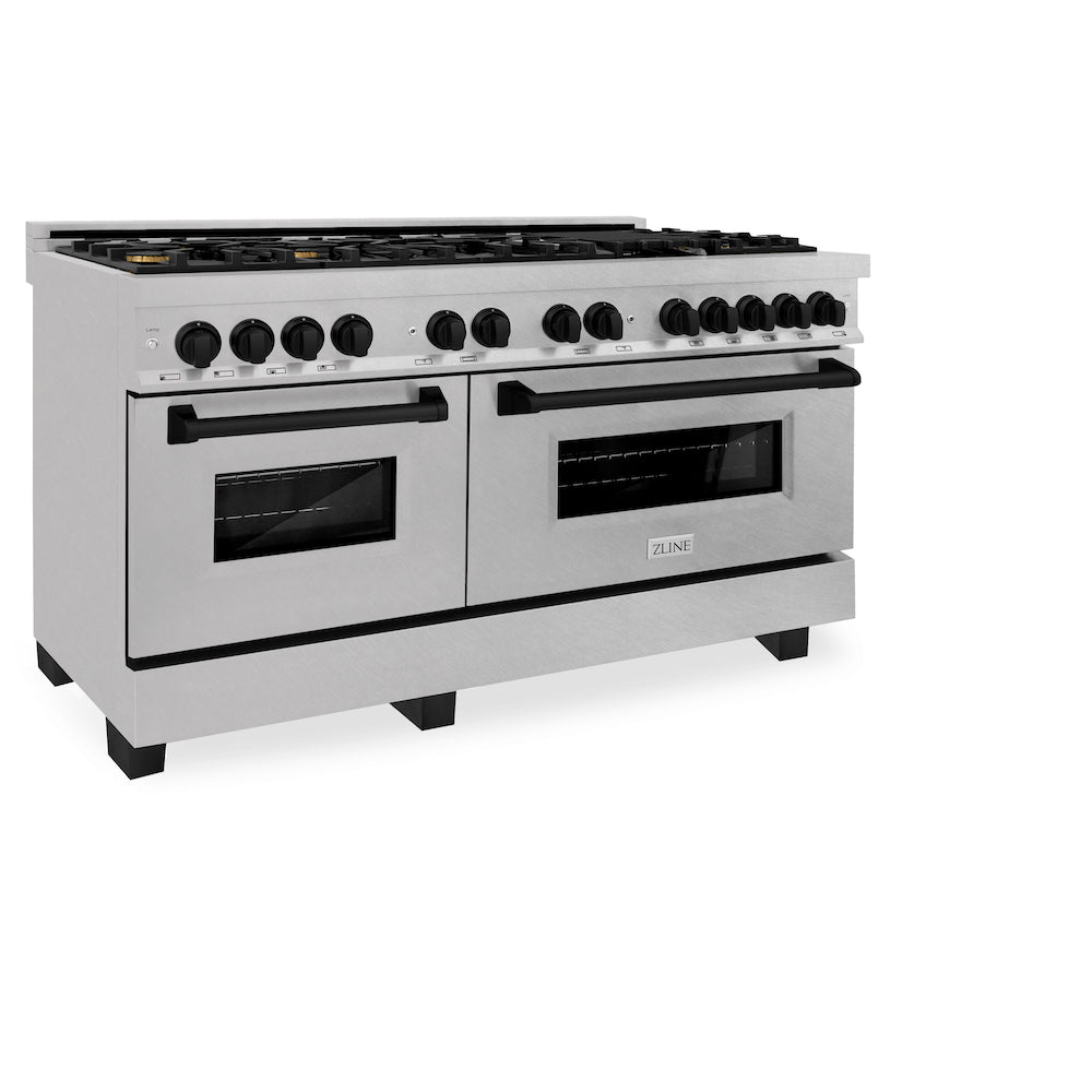 ZLINE Autograph Edition 60-inch 7.4 cu. ft. Dual Fuel Range with 9 Burner Gas Cooktop & 2 Electric Convection Ovens - Satin Stainless Steel & Matte Black (RASZ SN 60 MB) | Professional Kitchen Appliance for Home Chefs & Cooking Enthusiasts