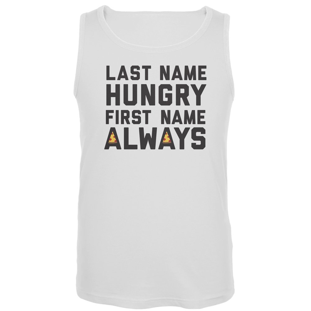 Funny Sarcastic 'Last Name Hungry First Name Always' Graphic Tank Top - White Small - Perfect for Gym, Workout & Casual Wear