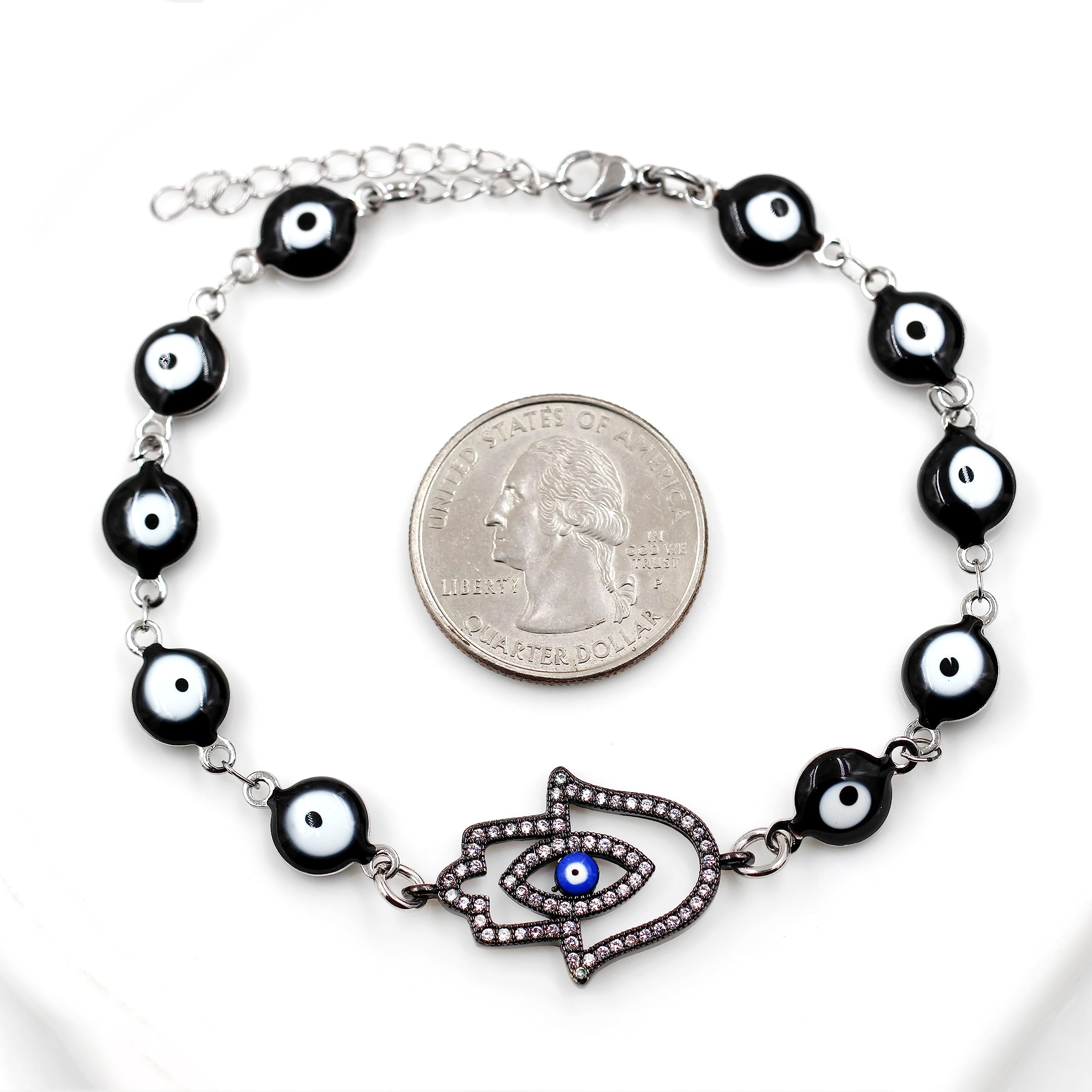 Uloveido Stainless Steel Evil Eye & Hamsa Hand Bracelet - Adjustable Protection Charm with Cubic Zirconia | Blue Eye Amulet Jewelry for Women | Perfect for Everyday Wear, Gift Giving & Spiritual Protection