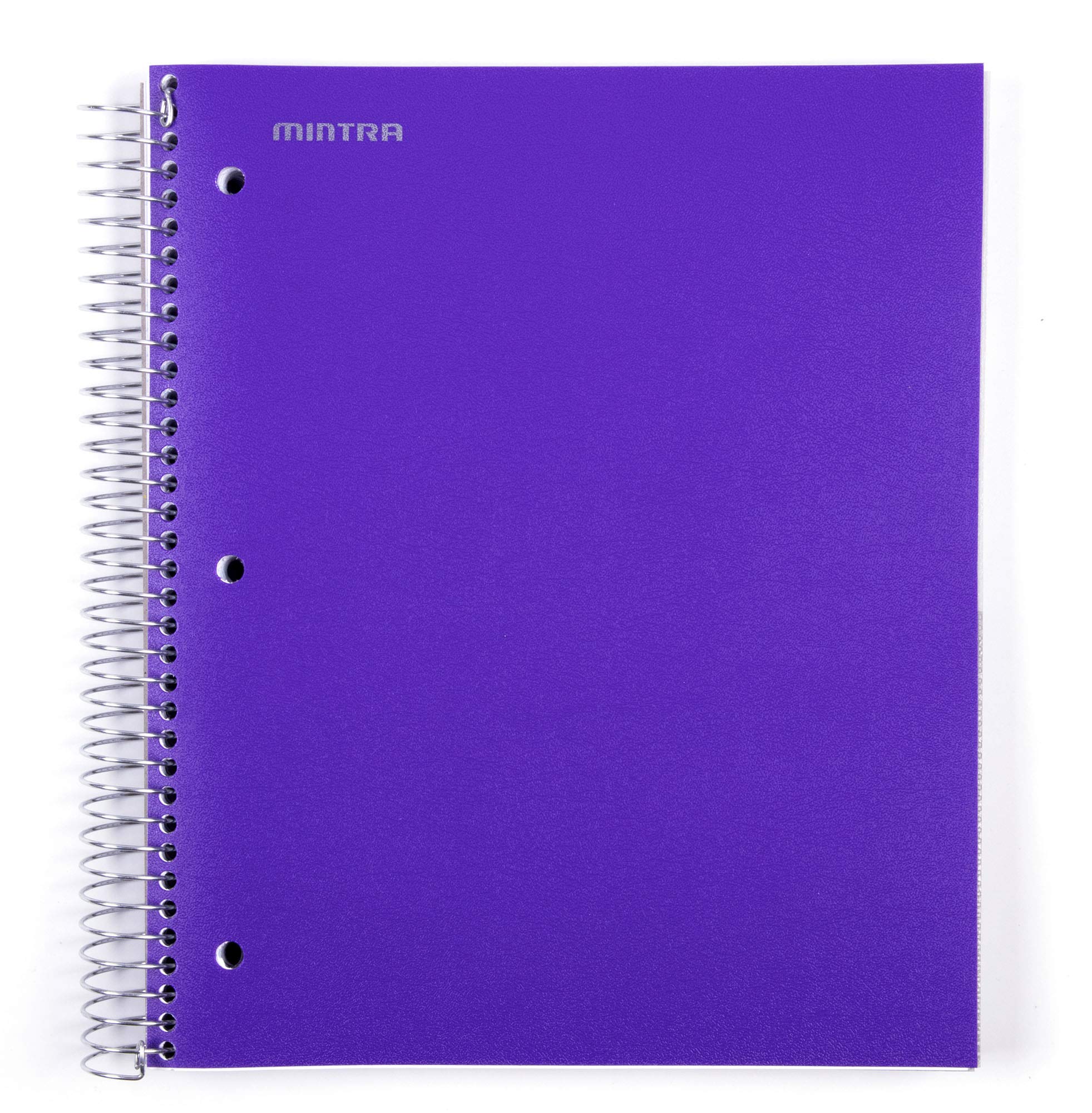 Mintra 5 Subject Spiral Notebook - Wide Ruled 200 Sheets with Poly Pockets, Durable Moisture Resistant Cover for School, Office & Business Professionals | Purple 1-Pack | Perfect for Note-Taking, Journaling & Project Planning
