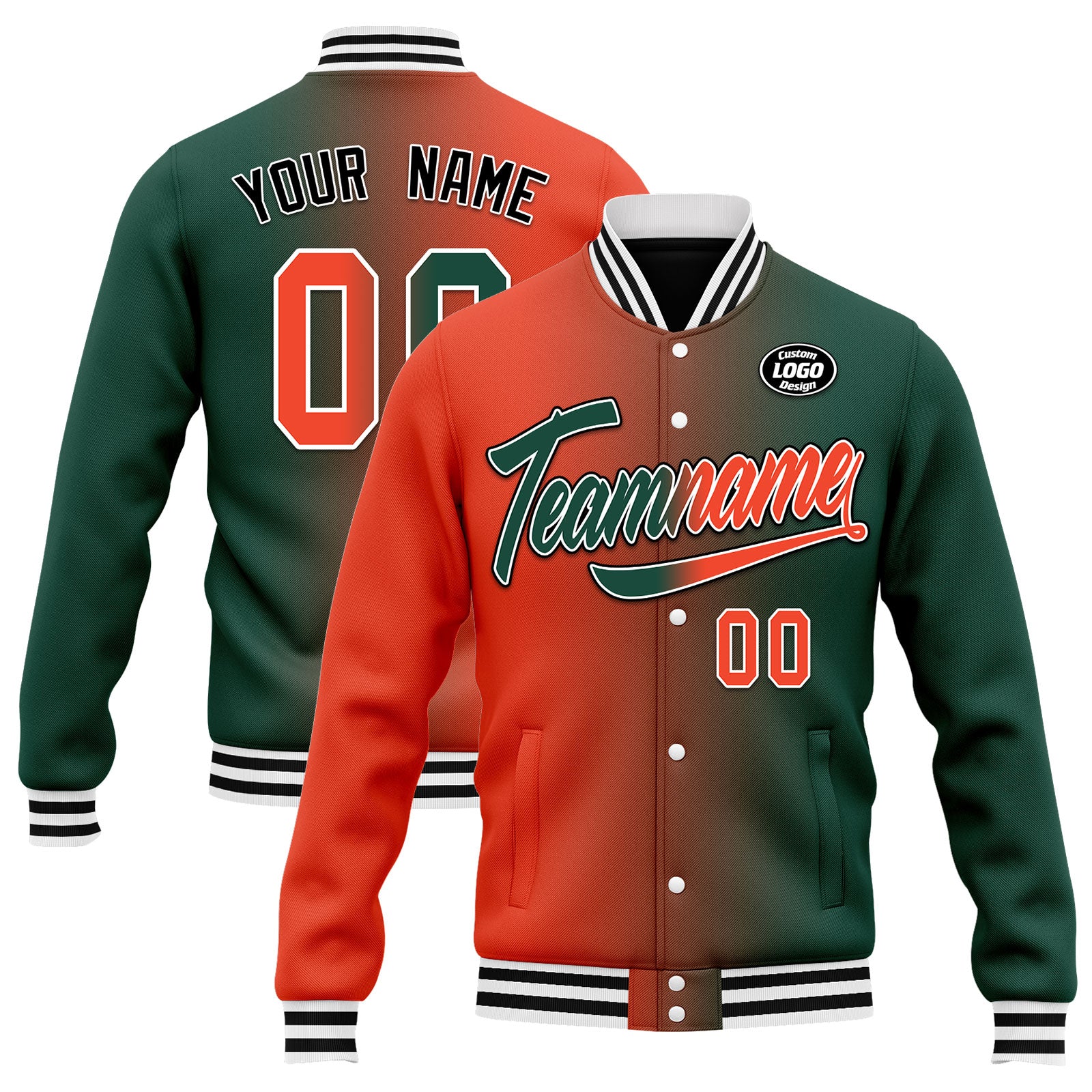 Custom Gradient Fashion Bomber Jacket - Full Snap Varsity Letterman Jacket for Men & Women | Personalized Embroidered Design (Style FZ005 D028015) | Perfect for School Sports, Casual Wear & Street Fashion