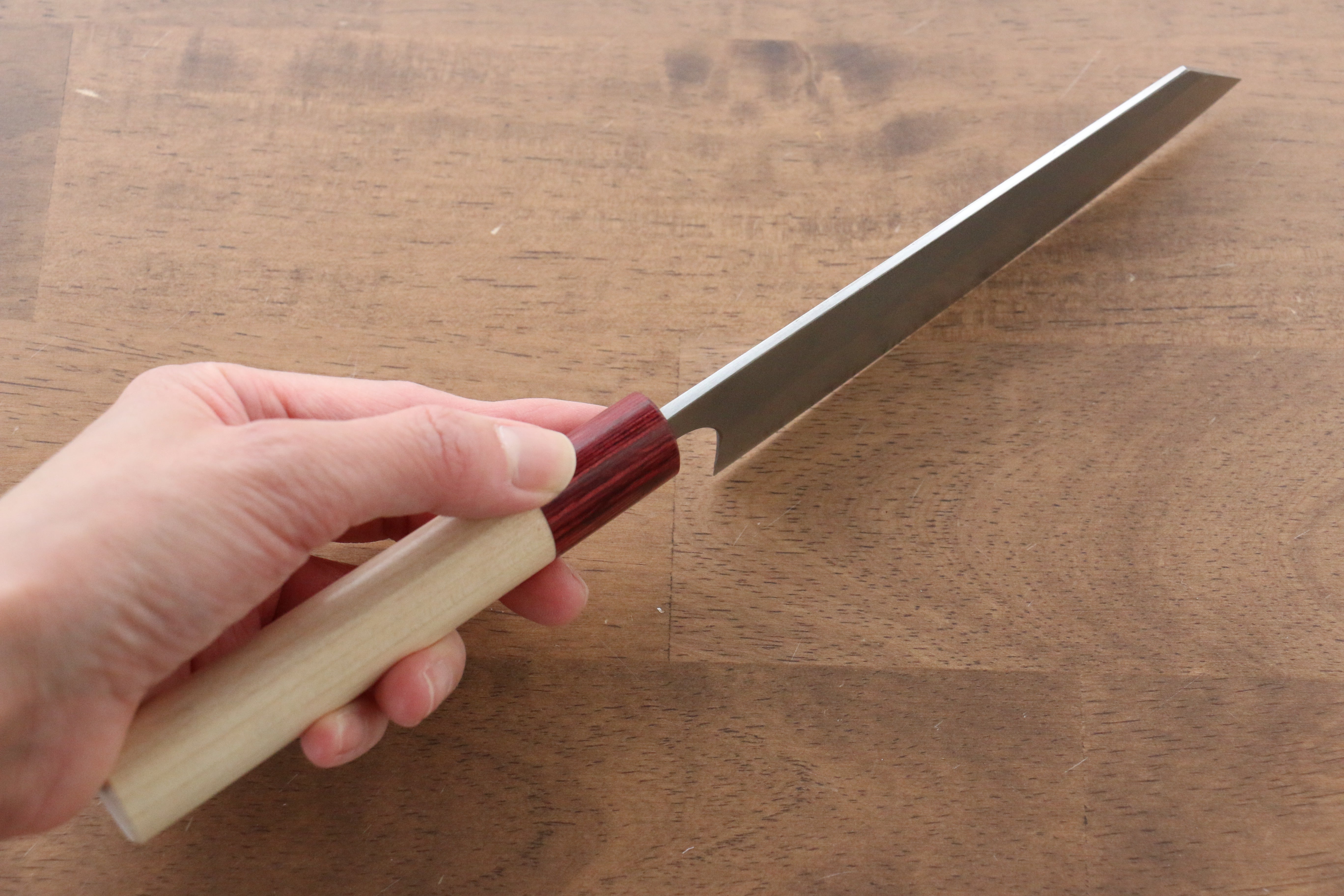 Masakage Yuki White Steel No.2 Nashiji Small Bunka Knife 130mm with Magnolia Handle - Japanese Chef Knife for Precision Slicing, Dicing & Vegetable Prep