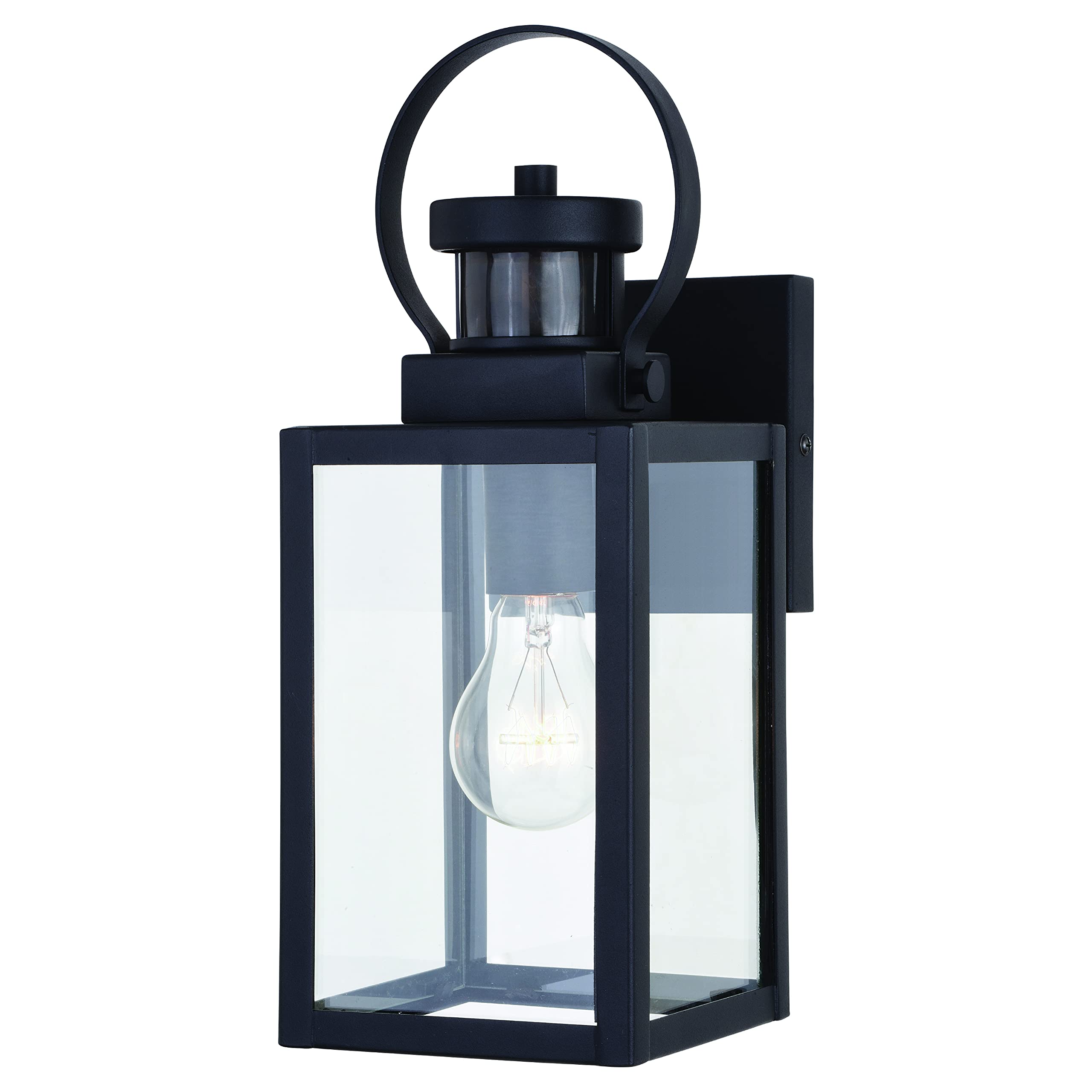 VAXCEL Medinah 1-Light Black Outdoor Wall Lantern with Motion Sensor & Dusk to Dawn - Clear Glass - Weatherproof Exterior Light for Porch, Garage, and Entryway Security
