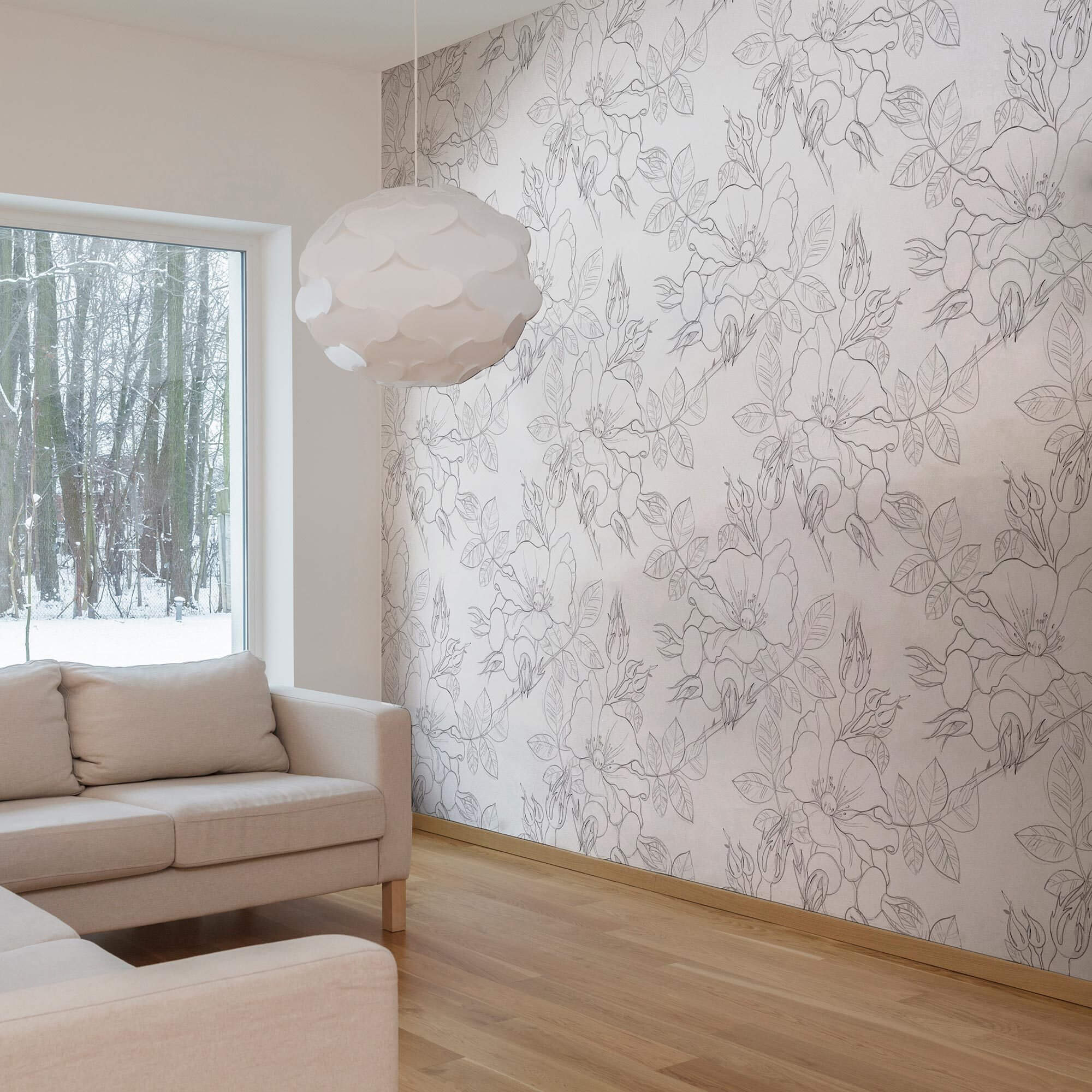Elegant Charcoal and White Floral Peel and Stick Removable Wallpaper - Self-Adhesive Decorative Vinyl for Bedroom, Living Room, Office & Nursery Decor
