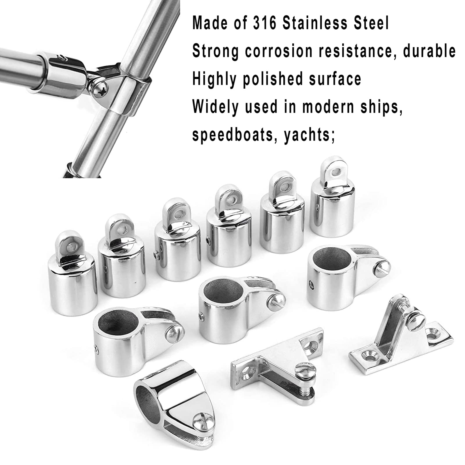 16-Piece 316 Stainless Steel Marine Deck Hardware Set - Bimini Top Cap Fittings & Boat Jaw Slides for Sailboats, Yachts, and Marine Applications | Corrosion-Resistant Boat Accessories