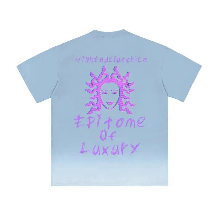 Premium Vintage Washed Medusa Print T-Shirt - Blue Gradient Design, 250 GSM Soft Cotton Tee for Men & Women | Casual Wear, Street Style, Graphic Fashion Statement