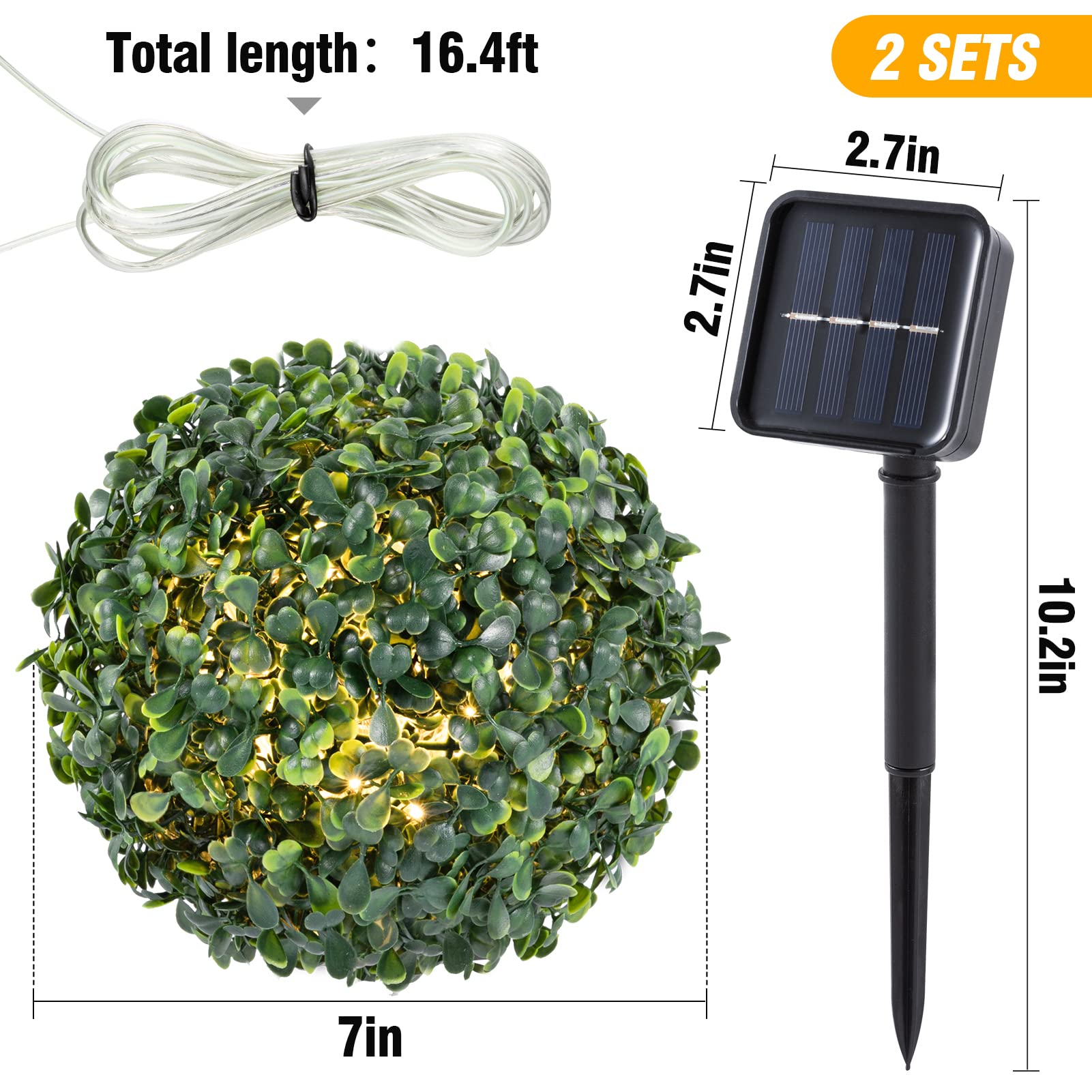 2 Pack Solar Powered LED Artificial Boxwood Topiary Balls with Lights - 16.4 Ft Light Strings & Solar Stake for Outdoor Garden, Lawn, Yard, Front Porch Decor - Perfect for Patio, Wedding, Party & Holiday Decorations