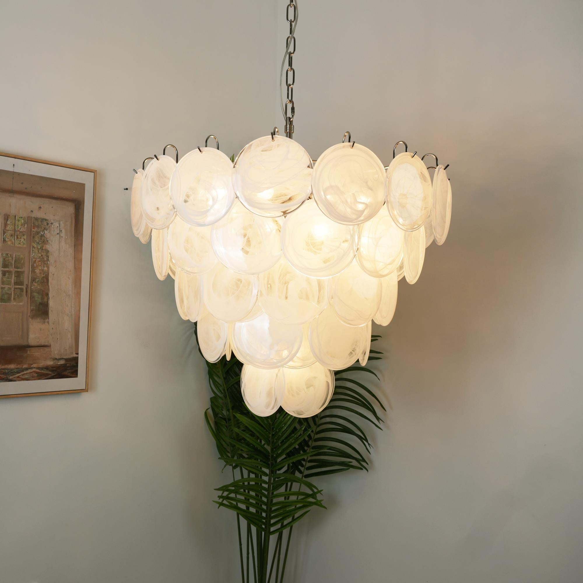 Elegant Camisa Disc Glass Chandelier - Modern Crystal Ceiling Light Fixture for Dining Room, Bedroom, and Living Room Decor