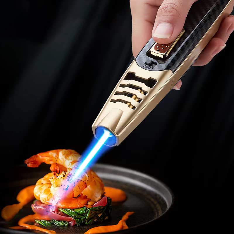 Windproof Jet Flame Torch Lighter - Refillable Butane Lighter for Candle Lighting, Camping, BBQ & Kitchen Use - Marrone Turbine Torcher (Butane Not Included)