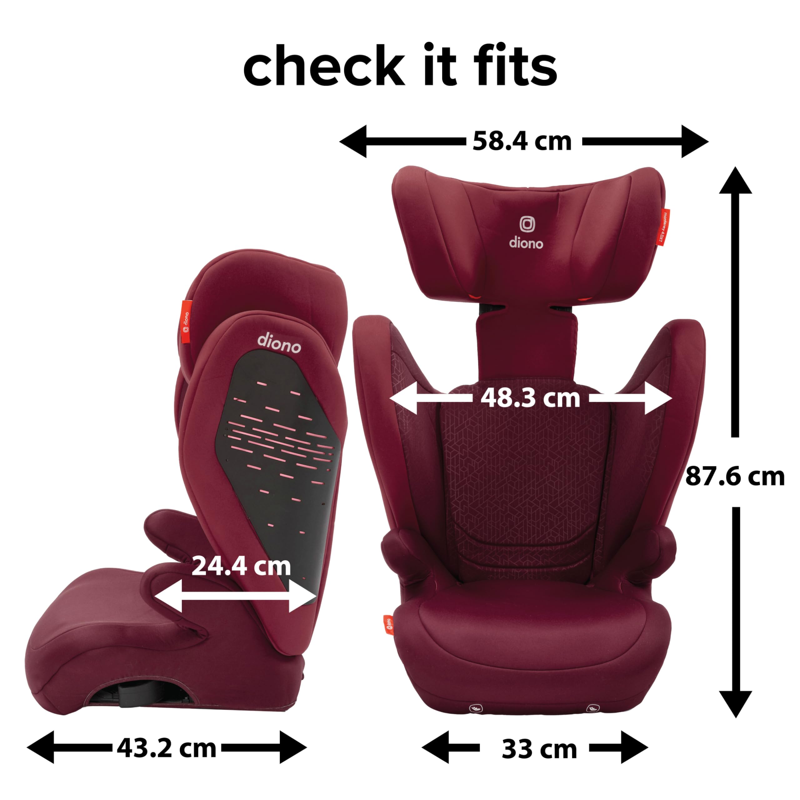 Diono Monterey 4DXT Latch 2-in-1 High Back Booster Car Seat - Expandable Height & Width, Advanced Side Impact Protection, 8 Years of Use, Plum - Perfect for School Drop-offs & Family Road Trips