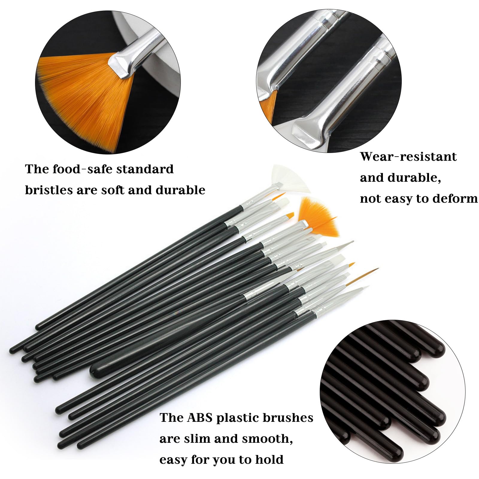 15-Piece Cake Decorating Brush Set - Food Grade Baking & Pastry Brushes for Fondant, Chocolate, Sugar Cookie & Cake Painting - Perfect for Home Bakers & Professional Chefs (Ideal for Wedding Cakes, Birthday Desserts & Holiday Baking)
