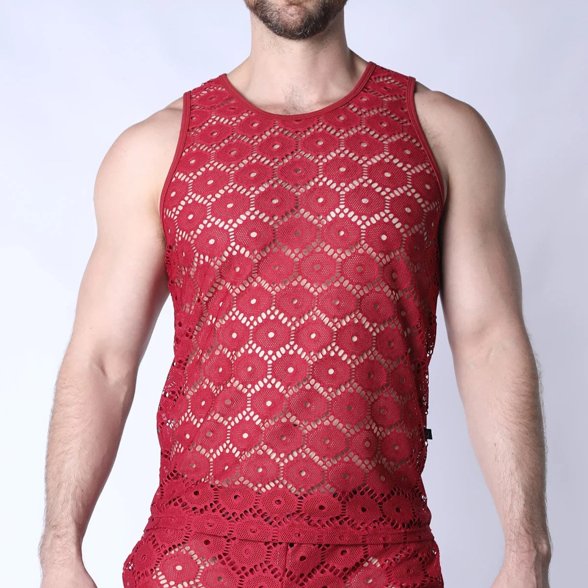 Timoteo Palermo Mesh Crochet Tank Top - Burgundy Red Women's Summer Fashion for Beach, Vacation & Casual Outfits