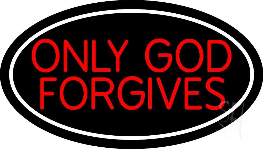 Red 'Only God Forgives' LED Neon Sign with Border - 13x24 Inches, Black Square Cut Acrylic Backing & Dimmer - Premium Indoor Wall Art for Home Décor, Church, Bar, or Retail Store - Perfect for Bedroom, Living Room, or Office Lighting