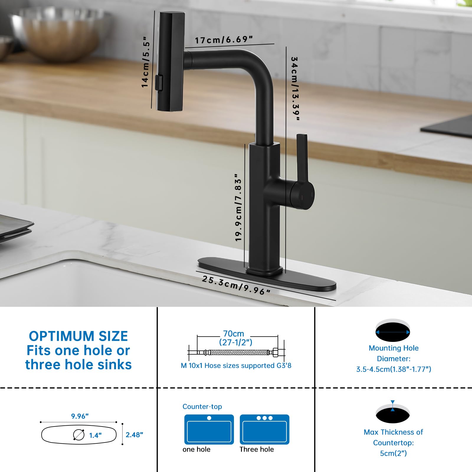 RUMOSE Matte Black Kitchen Faucet with Pull Down Sprayer - High Arc Waterfall RV Sink Faucet, 3-Mode Commercial Spray, 360° Swivel, Stainless Steel (Fits Single/3 Hole) - Perfect for RV, Laundry & Small Kitchen Sinks