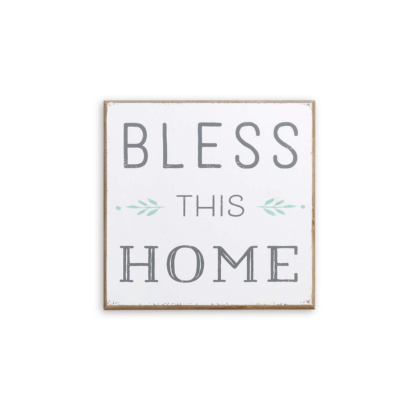 DEMDACO 8.5 Inch Square 'Bless This Home' Wall Art Decor - White & Brown Farmhouse Style Sign for Living Room, Bedroom & Entryway
