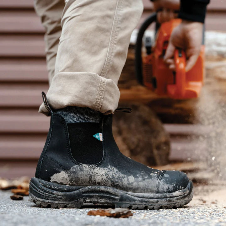 Blundstone 168 Work & Safety Boots with Rubber Toe Cap - Black - Durable Steel Toe Work Boots for Construction, Warehouse & Outdoor Jobs