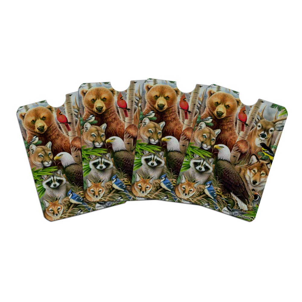 Premium RFID Blocking Wallet Sleeves Set of 4 - Bear, Eagle, Cougar, Wolf, Raccoon & Deer Animal Designs - Secure Credit Card Protector for Travel, Shopping & Daily Use