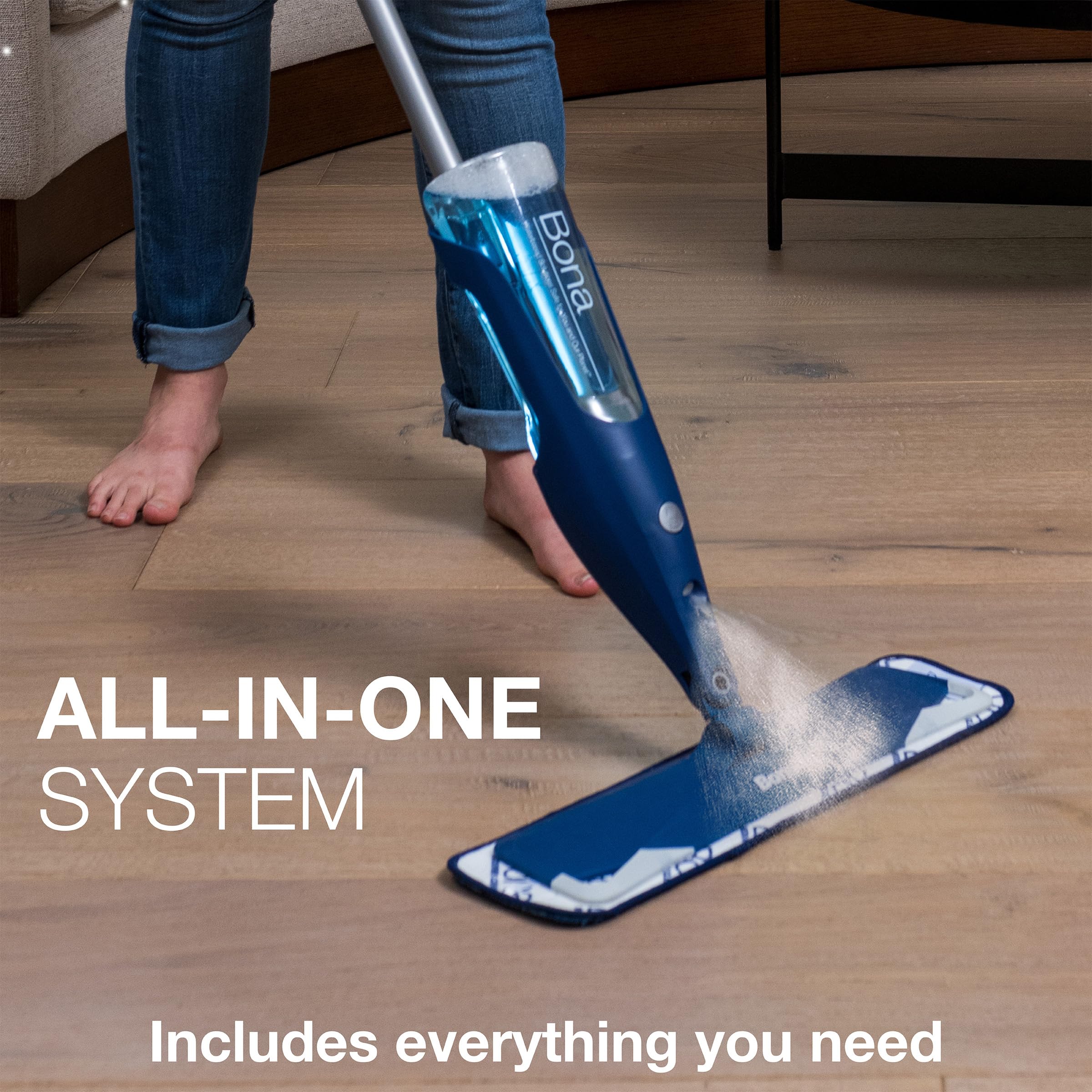 Premium Bona Hardwood Floor Spray Mop - with Cleaning Concentrate & Washable Pads - for Quick Home Cleaning