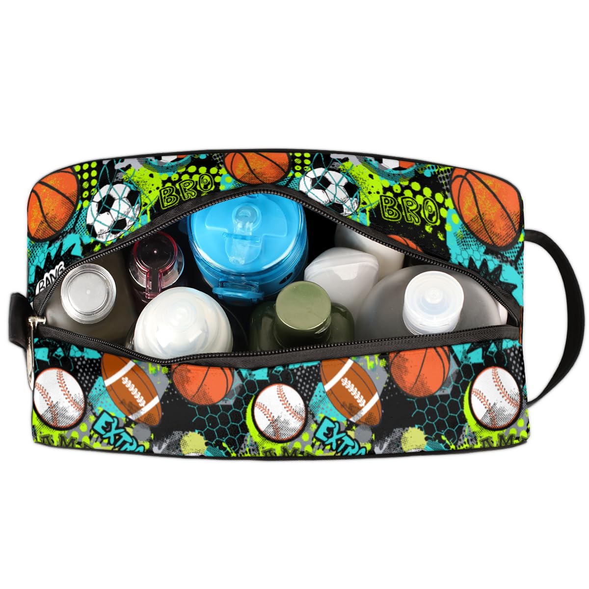 Basketball & Baseball Themed Waterproof Hanging Toiletry Bag for Men & Boys - Large Capacity Travel Dopp Kit for Shaving, Sports & Shower - Perfect for Gym, Camping & Vacation Essentials
