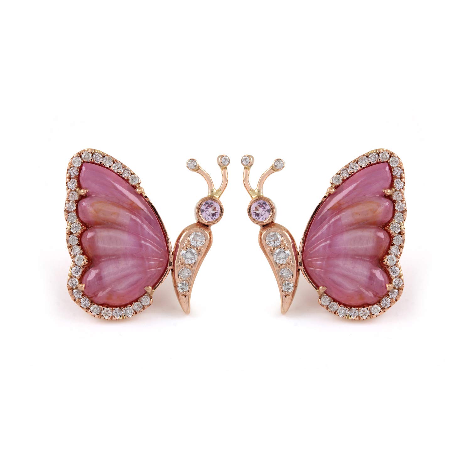 0.58 Carat Natural Diamond & Pink Sapphire 14k Rose Gold Butterfly Stud Earrings for Women - Elegant Fine Jewelry for Everyday Wear, Gift Giving & Special Occasions