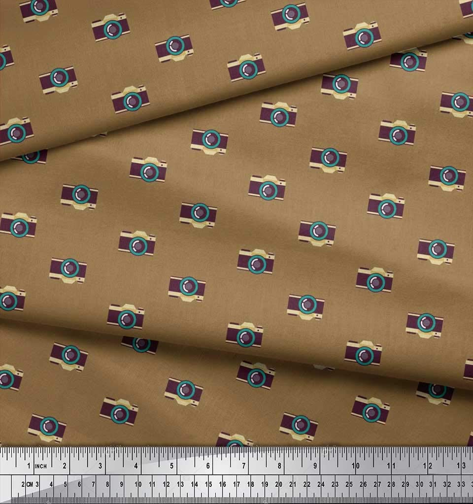 Soimoi Rayon Brown Fabric by The Yard - 56 Inch Wide Camera Print Shirting for Photography Enthusiasts - Travel-Themed Dressmaking Material for DIY Shirts, Skirts & Camera Bags - Perfect for Photographers & Travel Lovers