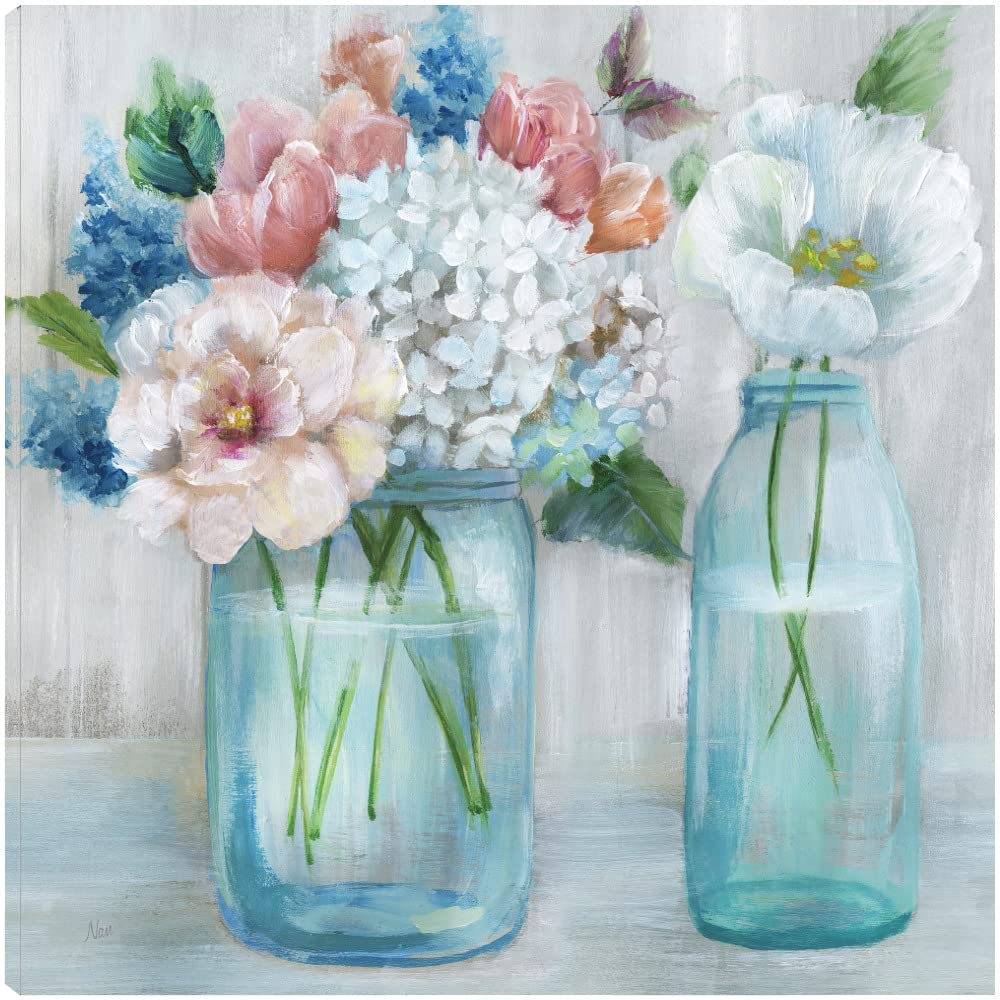 Country Bouquet Fine Art Canvas Wall Decor - 37x37 Inch Hand-Painted Floral Painting by Artist Nan - Ready to Hang for Living Room, Bedroom, Office & More - Perfect for Farmhouse, Boho & Vintage Home Decor Styles