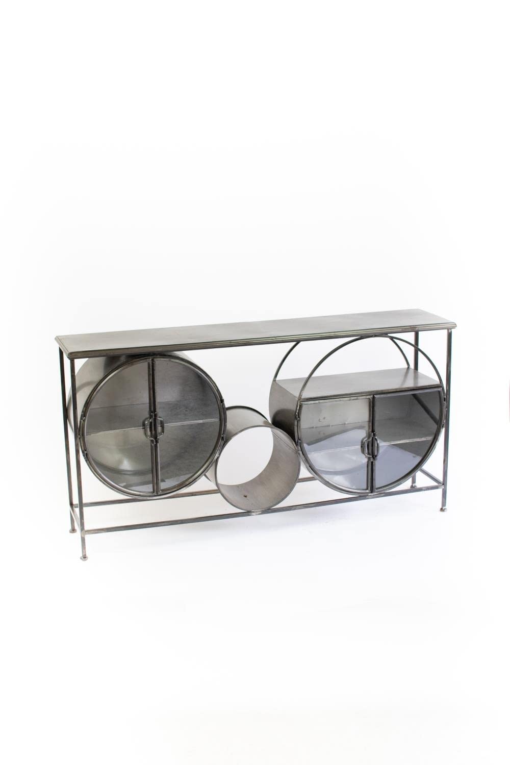 KALALOU Black Iron and Glass Round Console Table - Modern Entryway, Living Room, or Hallway Furniture for Stylish Home Decor