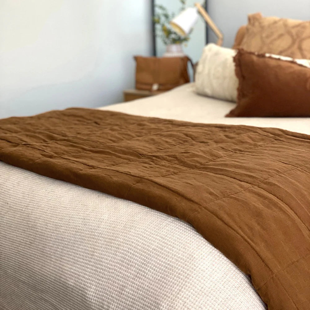 Premium French Flax Linen HAZEL Quilted Coverlet by Bambury - Breathable Bedspread for All Seasons | Perfect for Master Bedroom, Guest Room & Cozy Home Decor