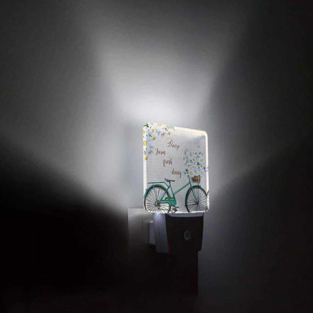 **Decorative LED Night Light Plug-in Wall Lamp with Dusk-to-Dawn Sensor - Cute Bicycle & Daisy Design for Kids Room, Nursery, Bathroom, Bedroom, Hallway & Stairs - Perfect for Nighttime Safety & Cozy Home Decor**