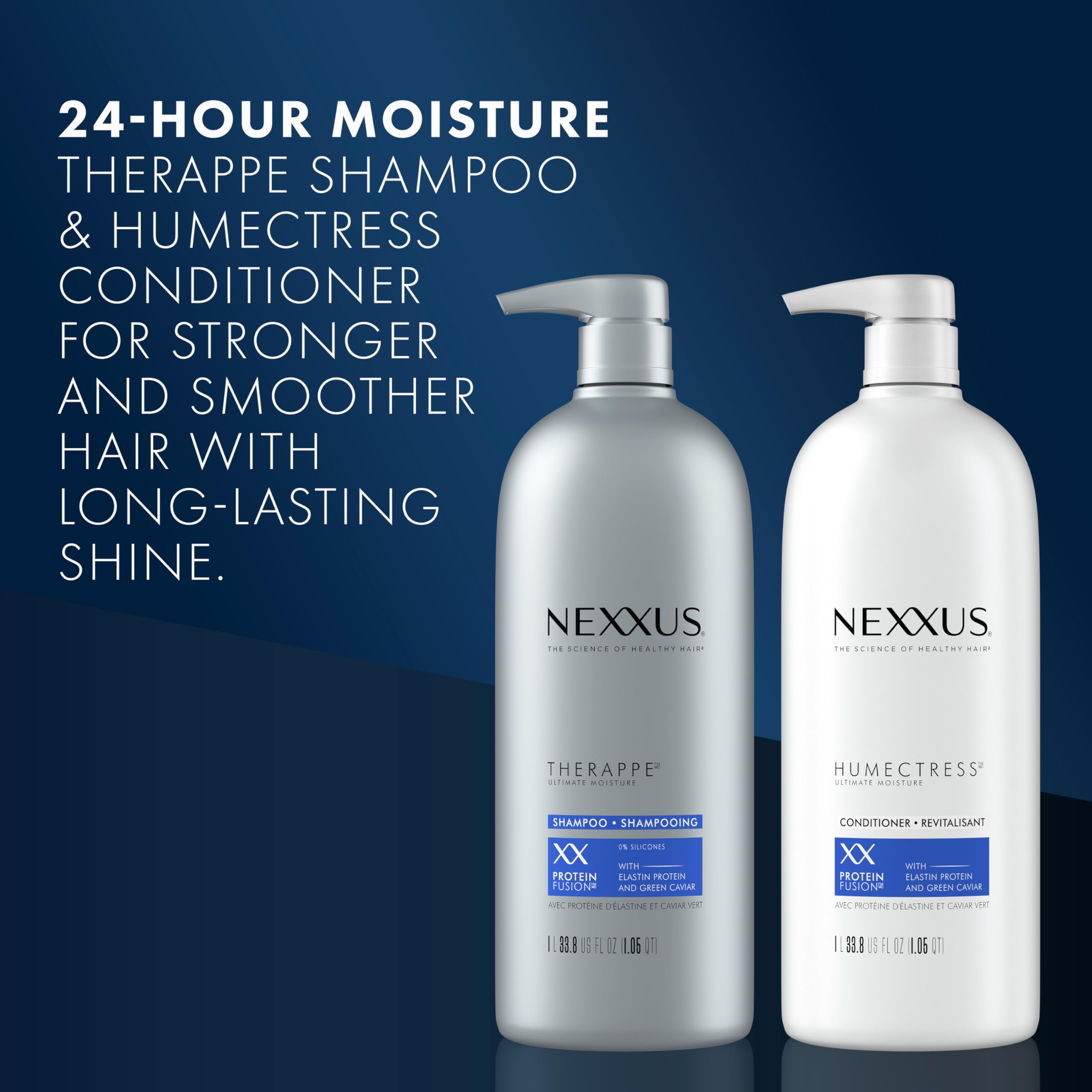 Nexxus Therappe Humectress Shampoo and Conditioner Set for Dry Hair - 33.8 oz (2 Count) - Silicone-Free with Caviar Complex & Elastin Protein - Deep Moisturizing Hair Care - Perfect for Damaged, Frizzy Hair at Home or Salon Use