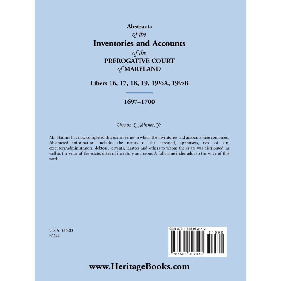 Abstracts of Maryland Prerogative Court Inventories & Accounts 1697-1700 (Libers 16-19½b) - Genealogy Research & Historical Records for Ancestry Studies