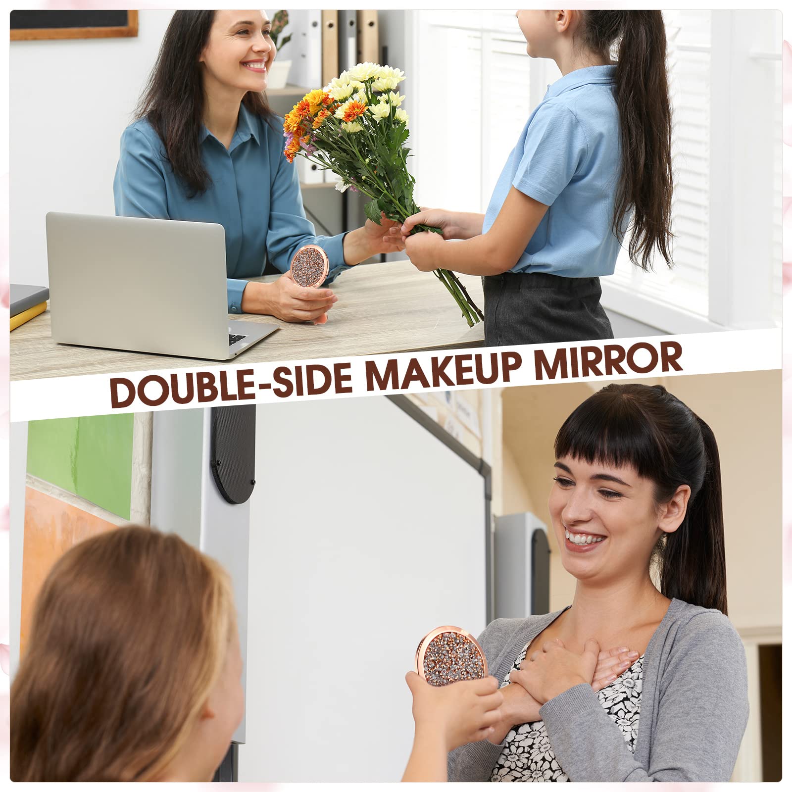 6 Pcs Inspirational Diamond Compact Mirror - Teacher Appreciation Gifts for Women, Travel & Makeup Use