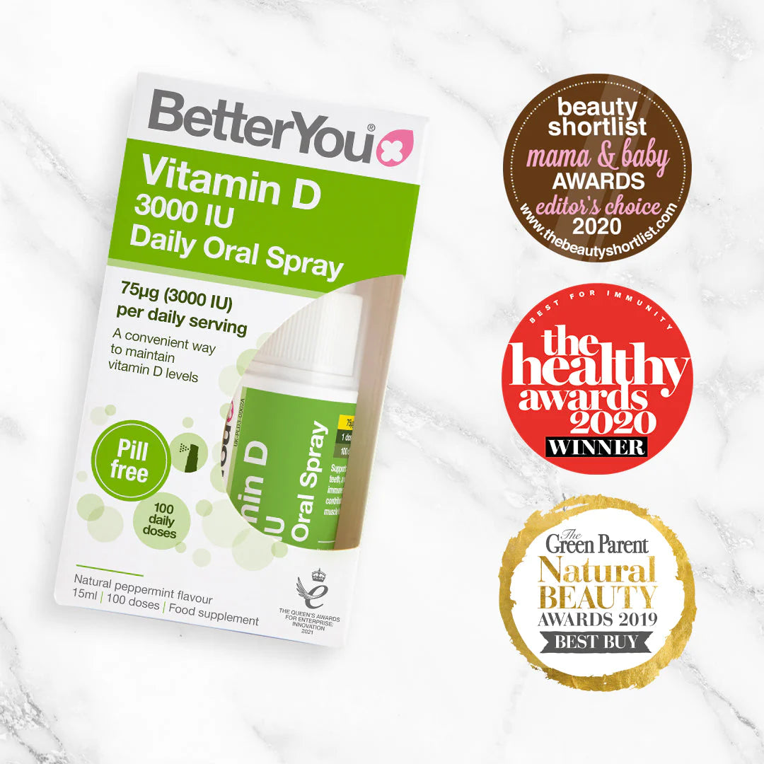 BetterYou DLux 3000iu Vitamin D3 Oral Spray - 15ml Liquid Supplement for Immune Support & Bone Health - Easy to Use Vitamin D Spray for Adults & Kids - Perfect for Home, Office & Travel