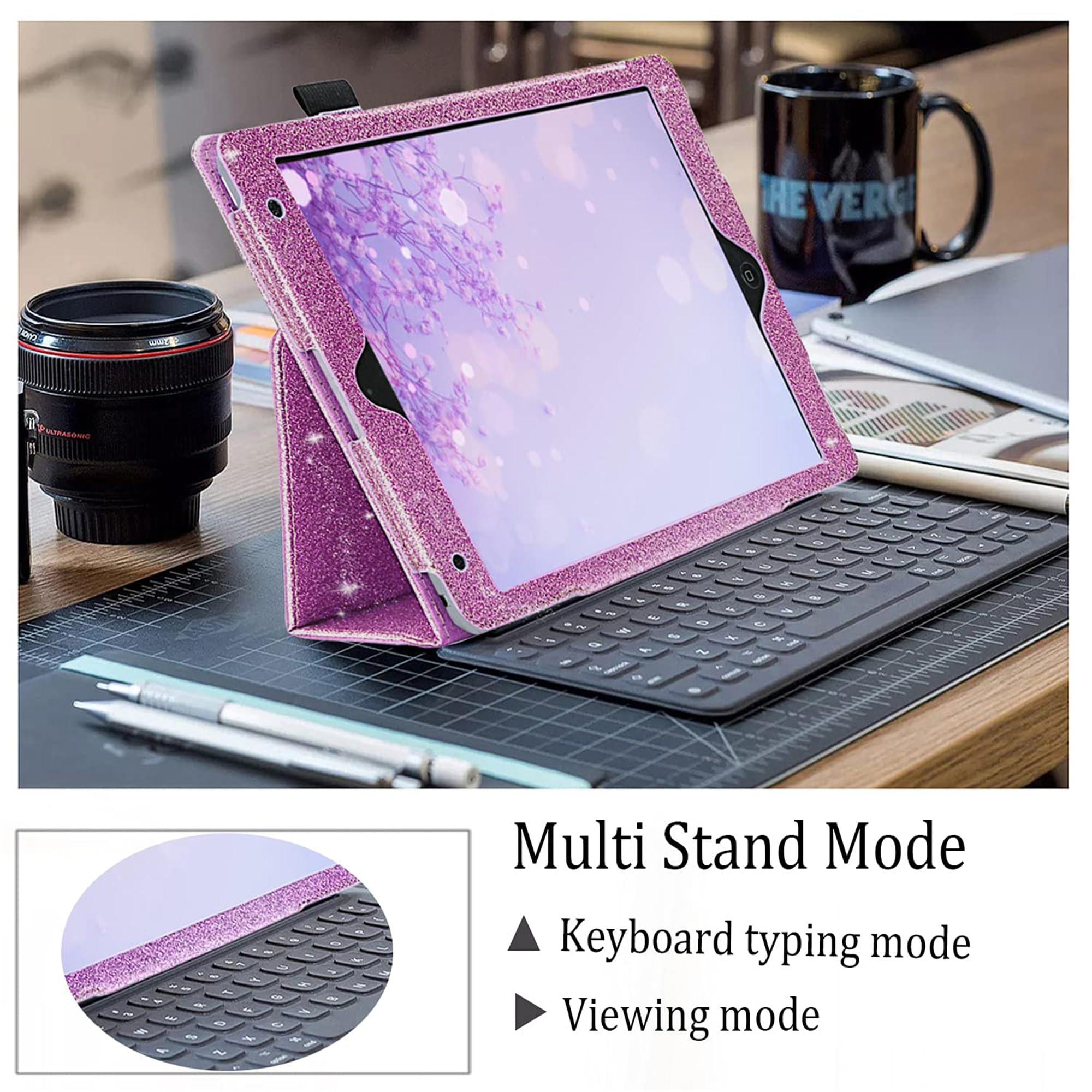 FS FANSONG Glitter iPad Case for iPad 9.7 (6th/5th Gen), iPad Air 1/2 & iPad Pro 2016-2018 - Slim PU Leather Cover with Auto Sleep/Wake - Shiny Protective Case for Women - Perfect for Work, School & Travel