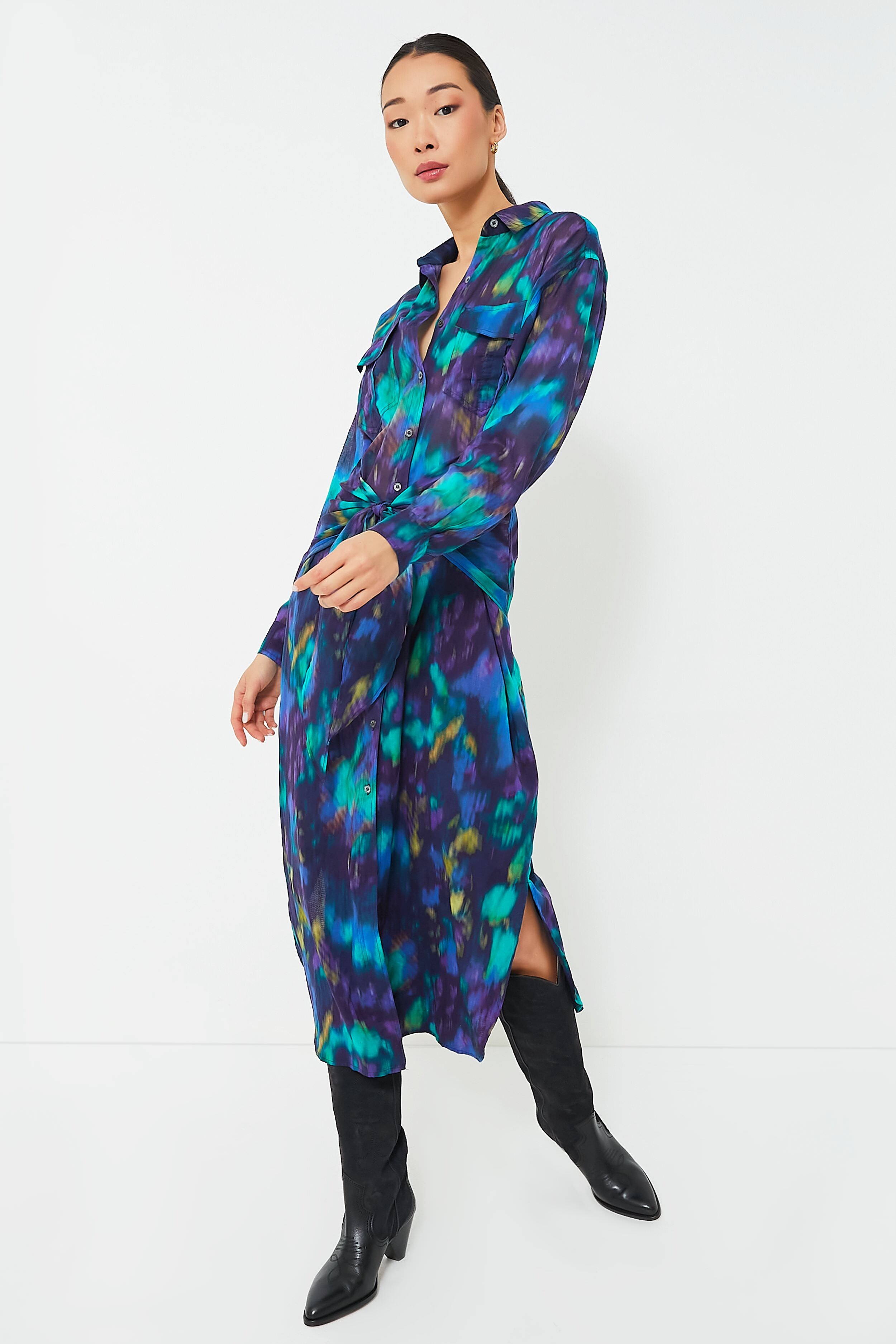 Blue Green Nesly Watercolor Dress - Elegant Flowy Maxi Dress for Women | Perfect for Summer Beach, Vacation & Boho Chic Outfits