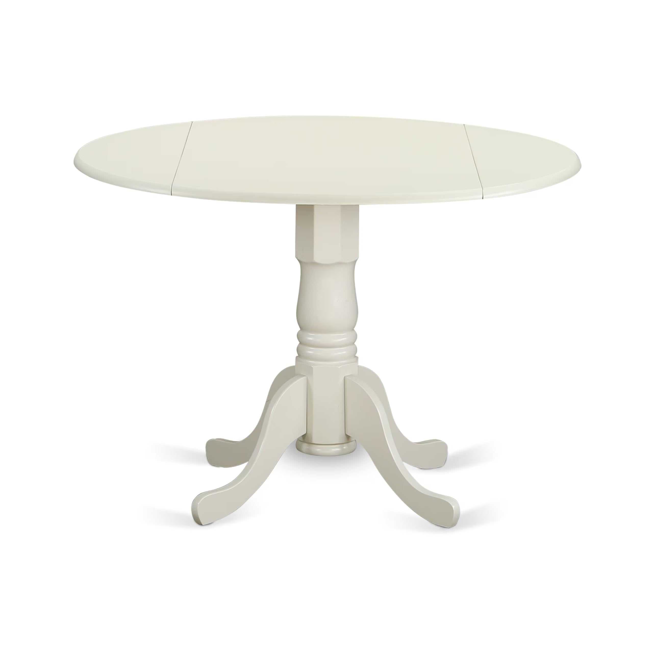 East West Furniture DMIP3-LWH-W 3-Piece Round Kitchen Table & Chairs Set with Drop Leaf - 42x42 Inch, Linen White - Perfect for Small Dining Rooms, Breakfast Nooks & Cozy Apartments