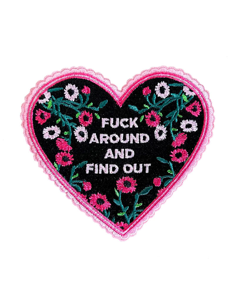 Fuck Around And Find Out Heart Embroidered Iron-On Patch - Punk Rock Badge for Jackets, Backpacks & DIY Clothing Customization