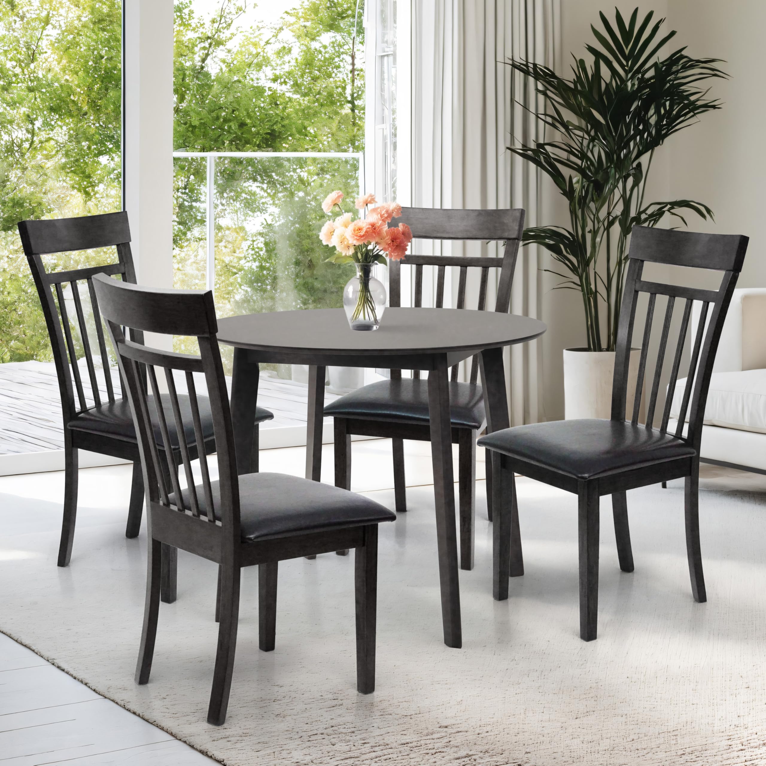 Wickerix Set of 4 Solid Wood Dining Chairs - Modern Kitchen & Side Chairs with PU Leather Upholstery in Espresso Brown | Perfect for Dining Room, Kitchen Island & Small Spaces