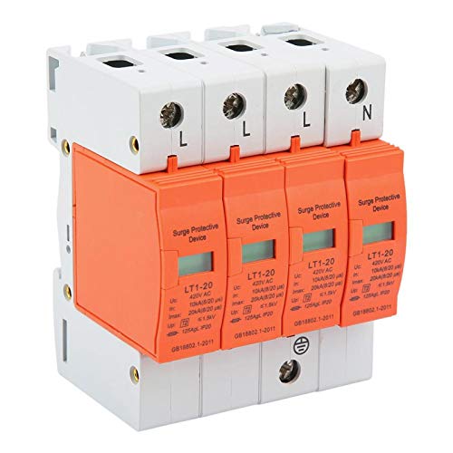 4P 20kA 420V AC Low Voltage Surge Protector - Home & Office Electrical Safety Device for Appliances, HVAC & Electronics Protection