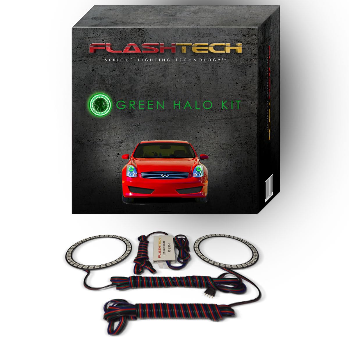 Flashtech Bright Green LED Halo Ring Headlight Kit - Compatible with Infiniti G35 2006-2008 Models | Upgrade Car Lighting for Night Driving & Custom Styling