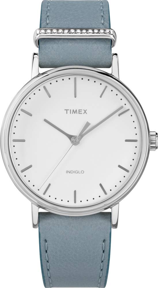 Timex Fairfield 3-Hand Crystal Watch for Women - White & Bone Leather Strap - Elegant Dress Watch for Office, Party & Special Occasions