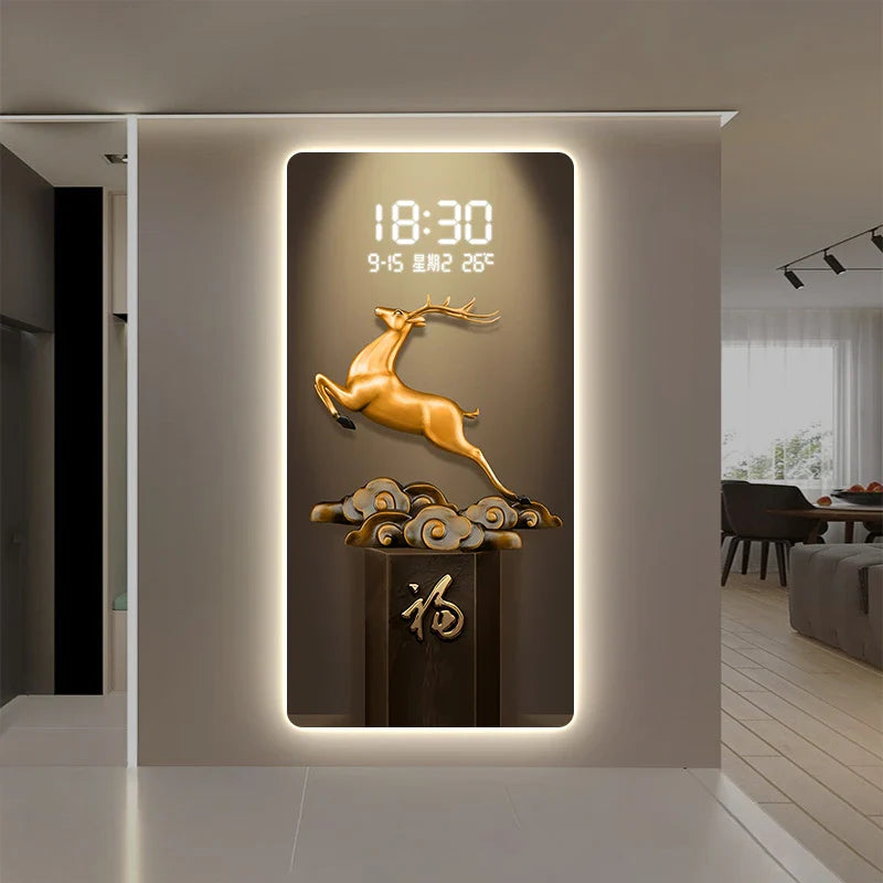Deer Scenery Digital Wall Clock with Large Display - Modern LED Alarm Clock for Bedroom, Living Room, Office & Home Decor