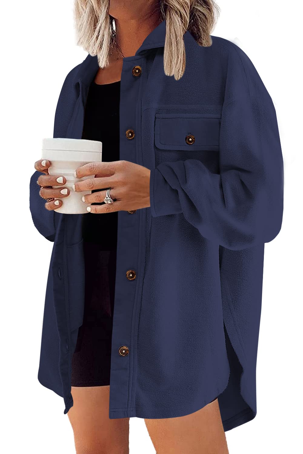 Nirovien Women's Waffle Knit Shirt Jacket - Oversized Button Down Shacket with Batwing Sleeves & Pockets | Casual Loungewear, Fall Layering, Streetwear Outfits