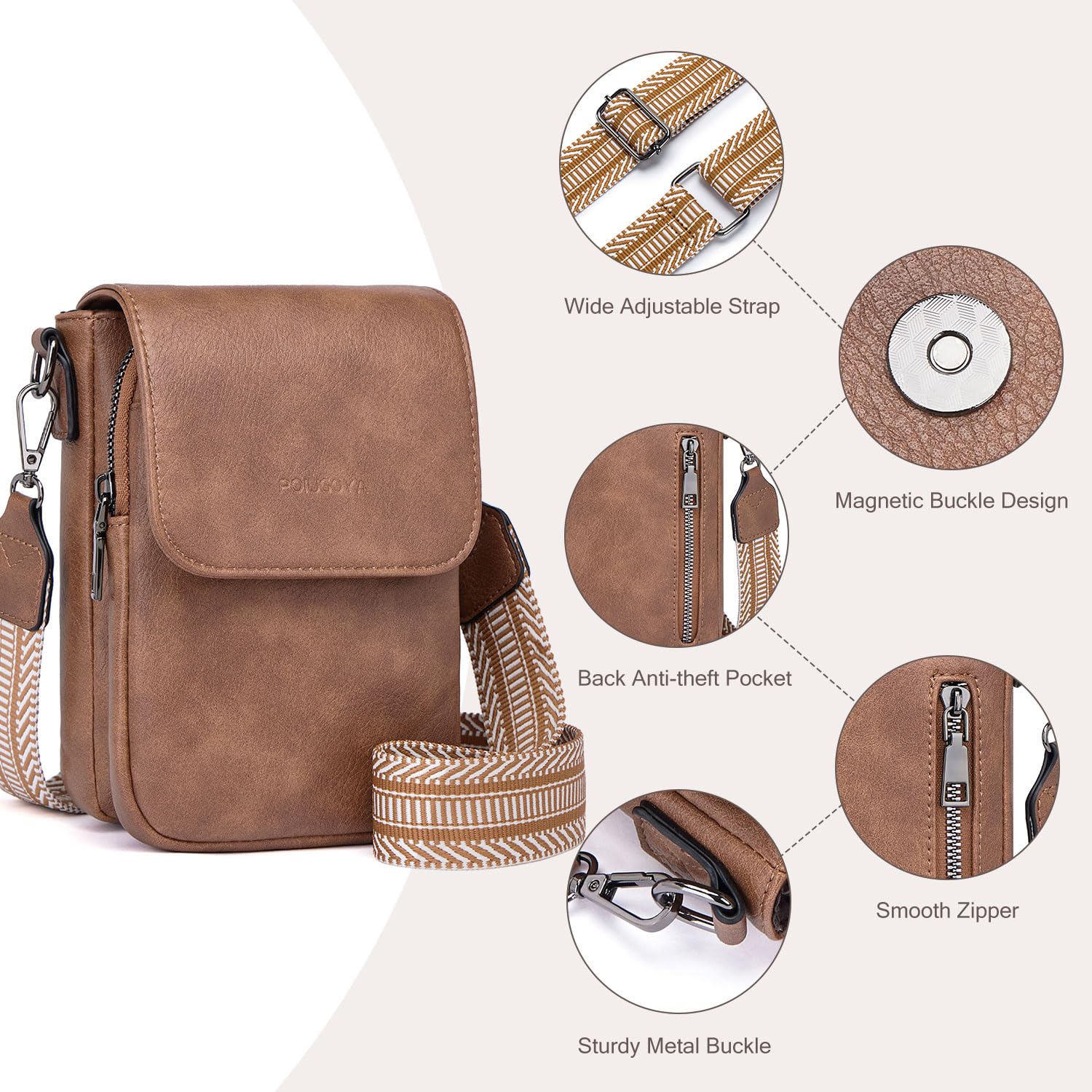 Stylish Leather Crossbody Bag for Women - Triple Compartment Phone Purse with Card Slots | Trendy Small Shoulder Bag for Everyday Use, Travel & Shopping
