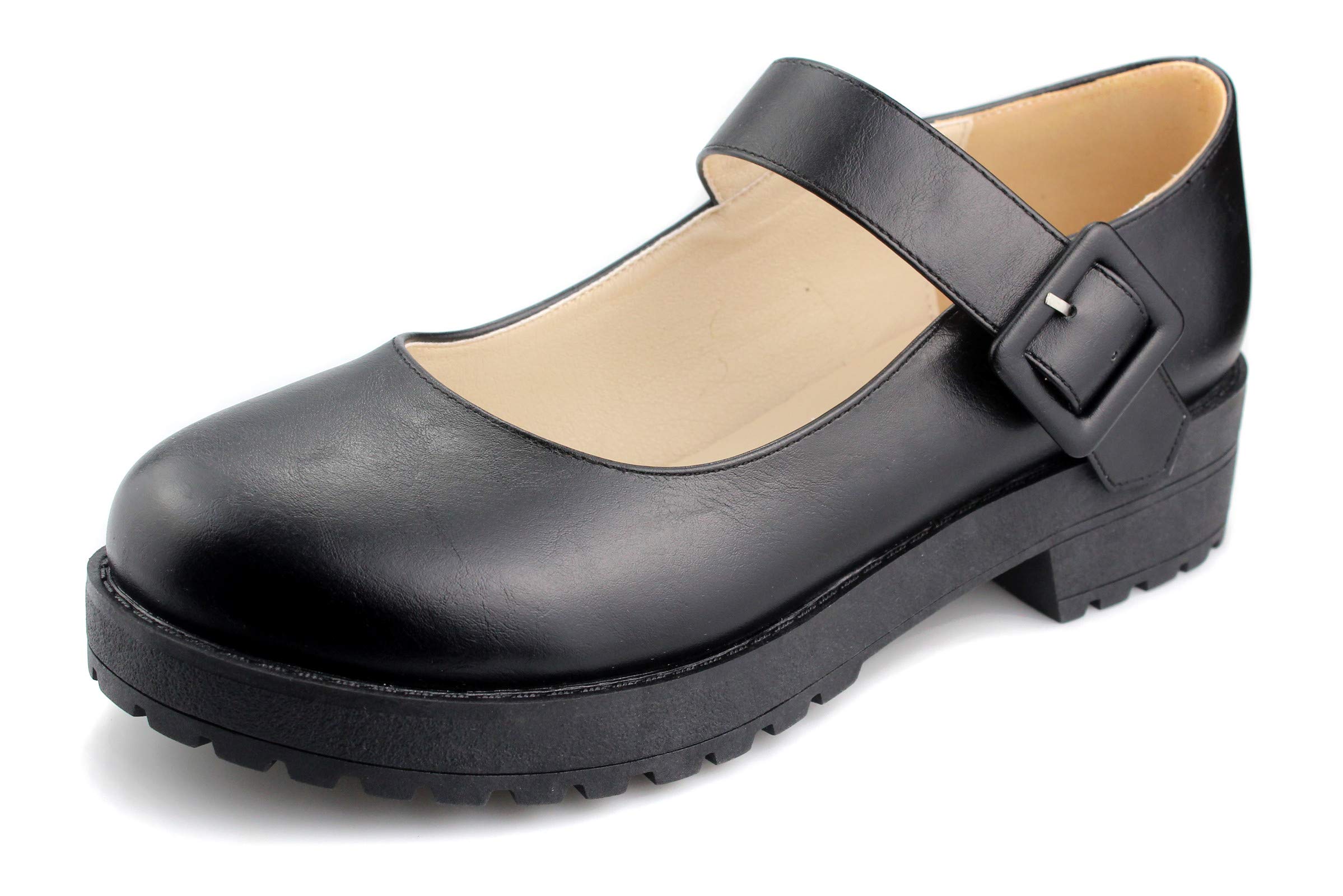Stylish Women's Chunky Buckle Platform Mary Jane Shoes - Mid Heel School Uniform & Dress Shoes for Work, Party & Everyday Wear