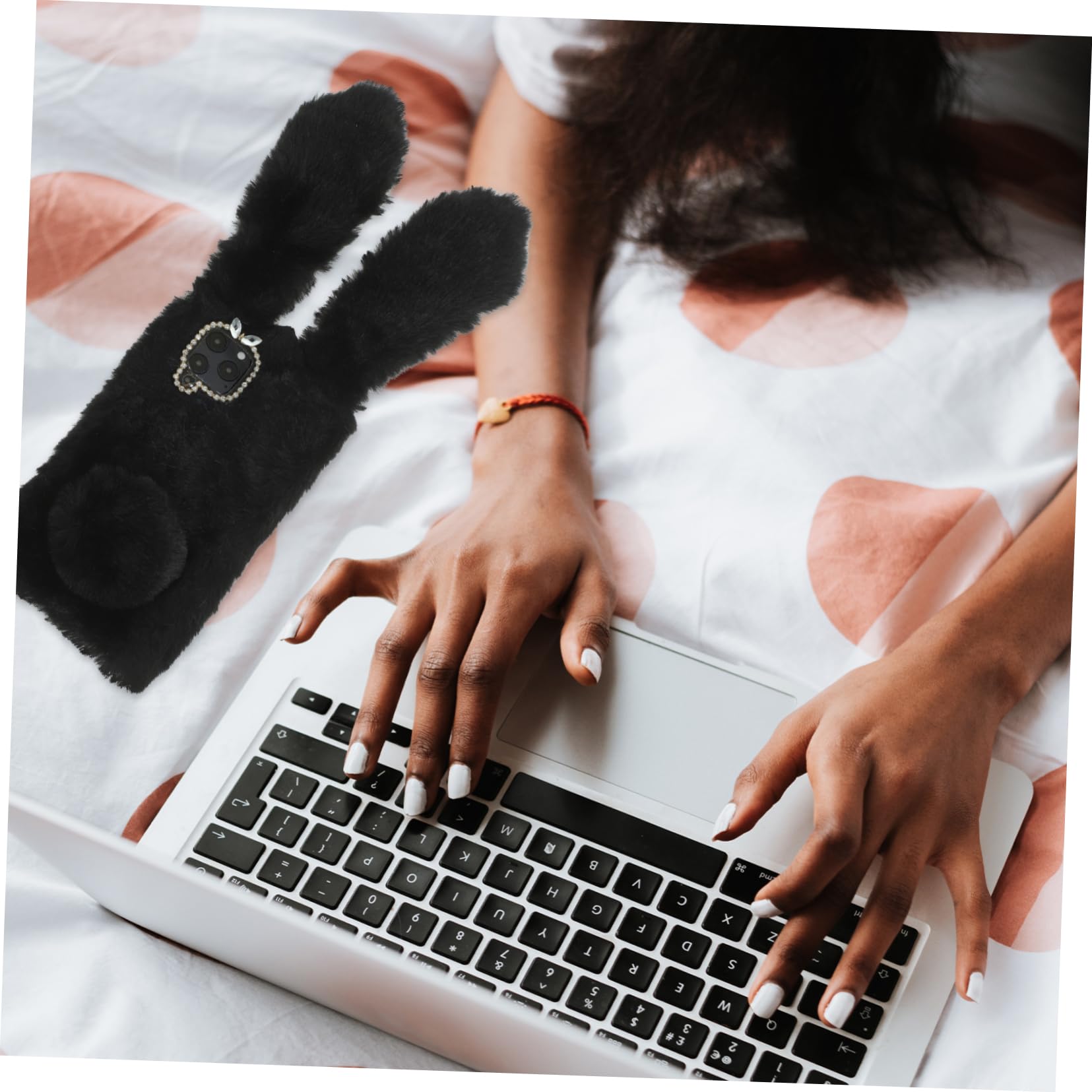 Mikikit Soft Plush Rabbit Phone Case Compatible with Samsung Galaxy A42 5G - Cute Protective Cover for Women & Girls (Black) | Perfect Gift for Birthday, Christmas & Daily Use
