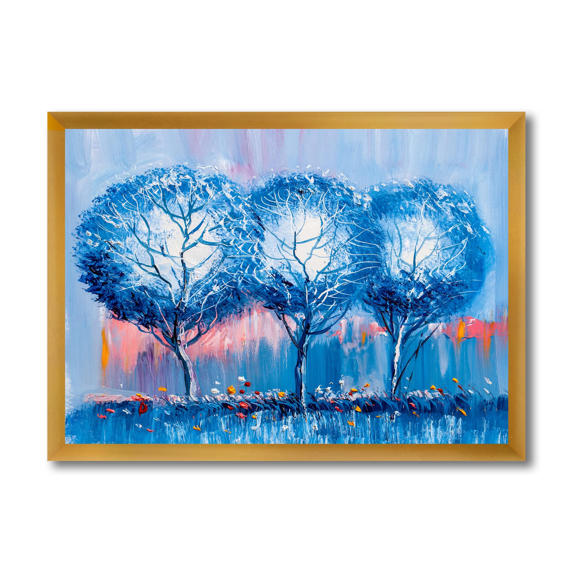 Colorful Trees Impressionist Landscape III - Modern Framed Wall Art Painting for Living Room, Bedroom & Office Decor