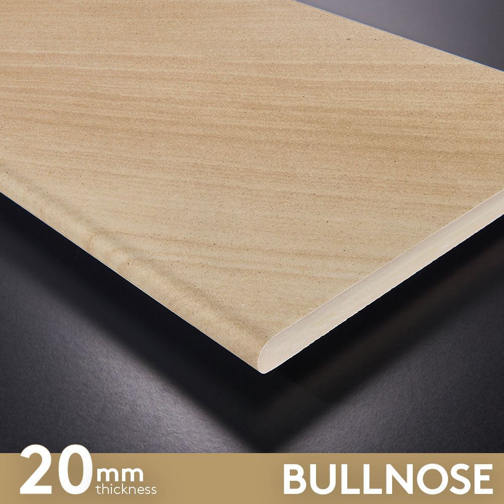 Premium Outdoor Sandstone Look Porcelain Bullnose Tile 400x600x20mm - Maroubra Cliff Style - Perfect for Pool Coping, Patio Edging & Garden Pathways (Per Piece)