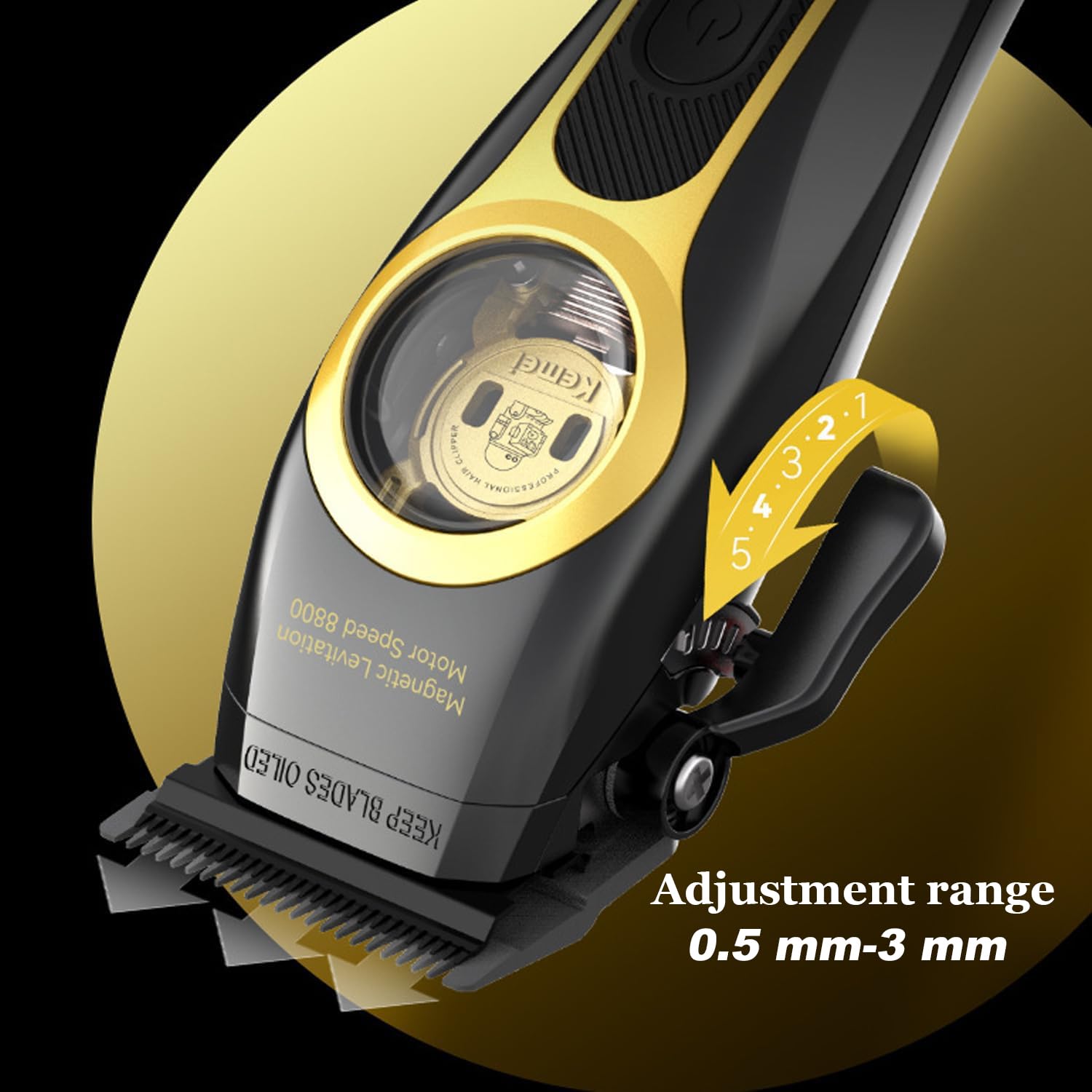 KEMEI 2373 Professional Cordless Hair Clipper for Men - Maglev Brushless Motor, Adjustable DLC Blade Barber Machine - Perfect for Home Haircuts, Salon Styling & Beard Trimming